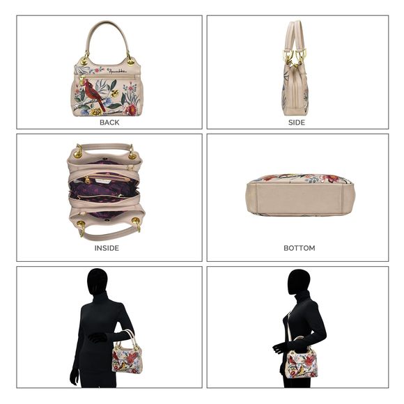 Hand-Painted Genuine Leather Satchel With Crossbody Strap - o_o - Picture 4 of 6